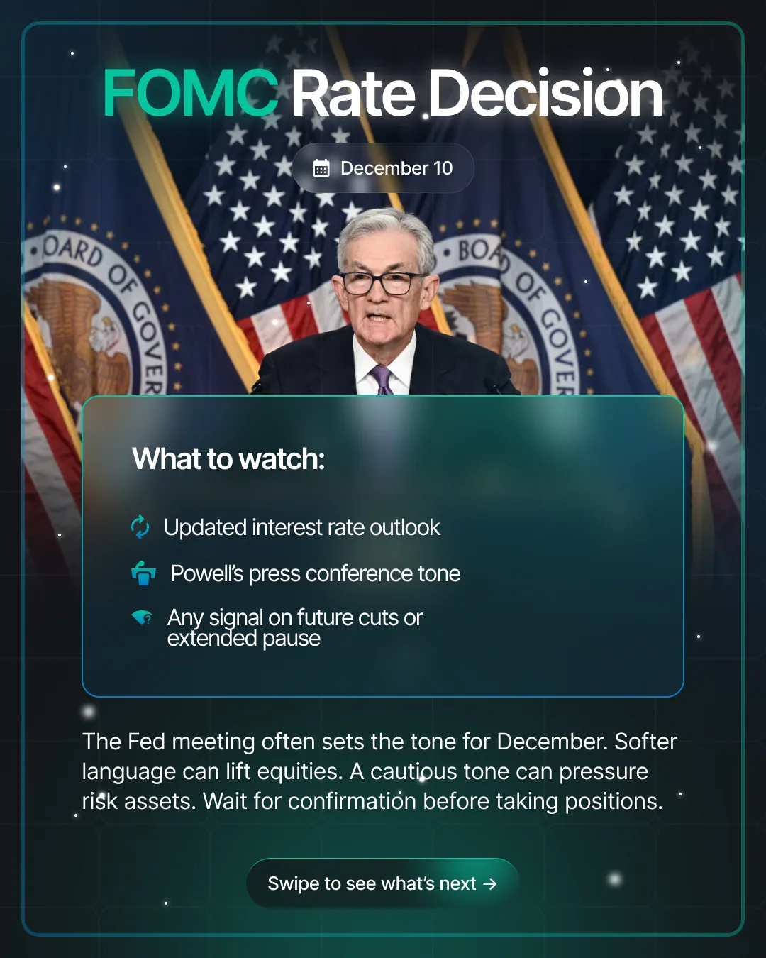 TradeFundrr social post on what to watch in the FOMC rate decision