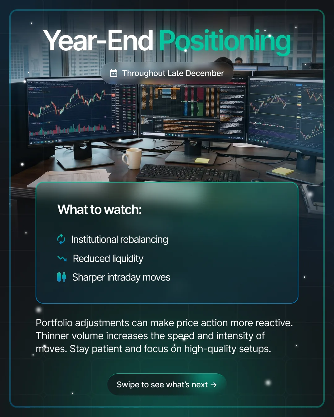 TradeFundrr social post on year-end positioning through late December