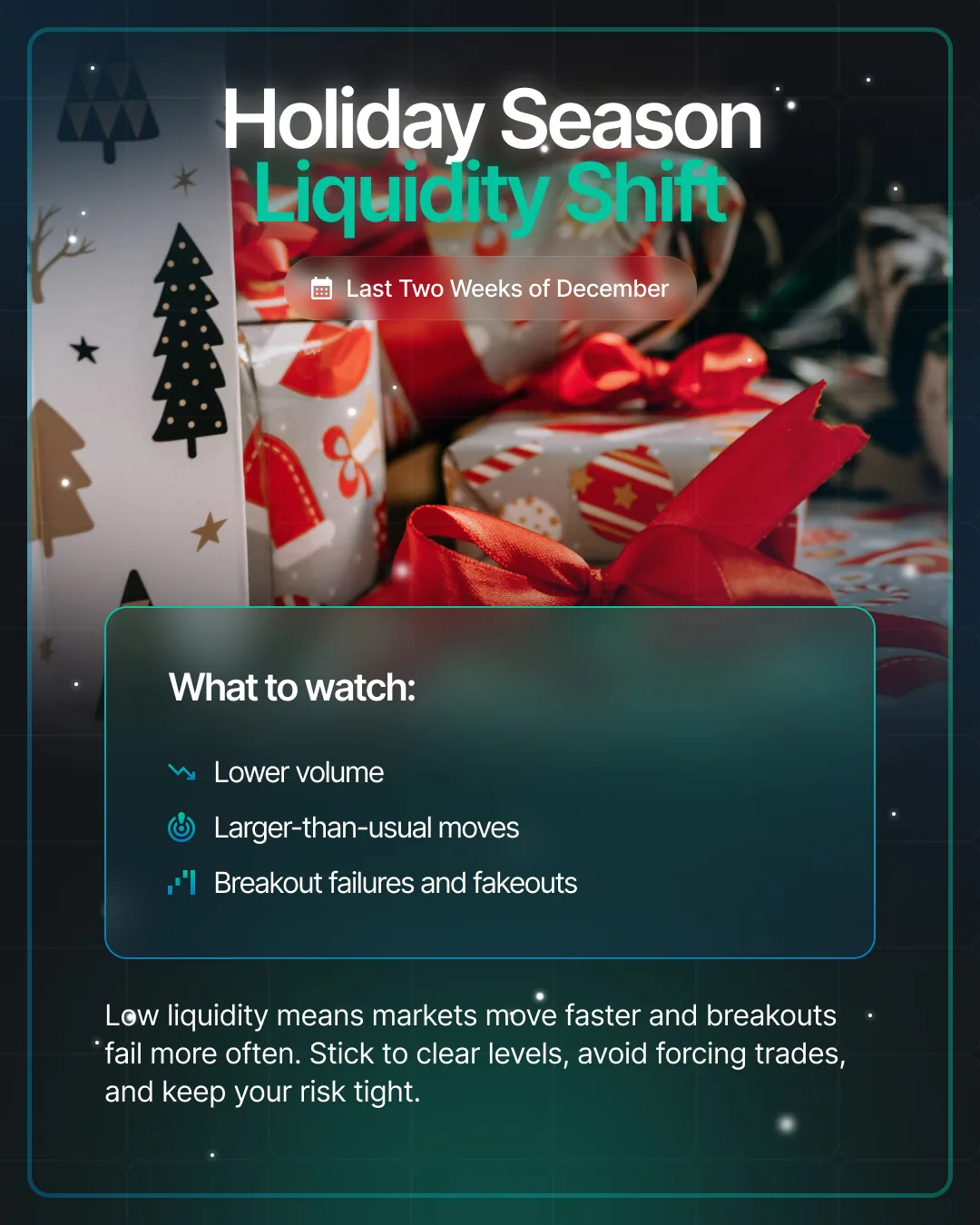 TradeFundrr social post on the holiday season liquidity shift
